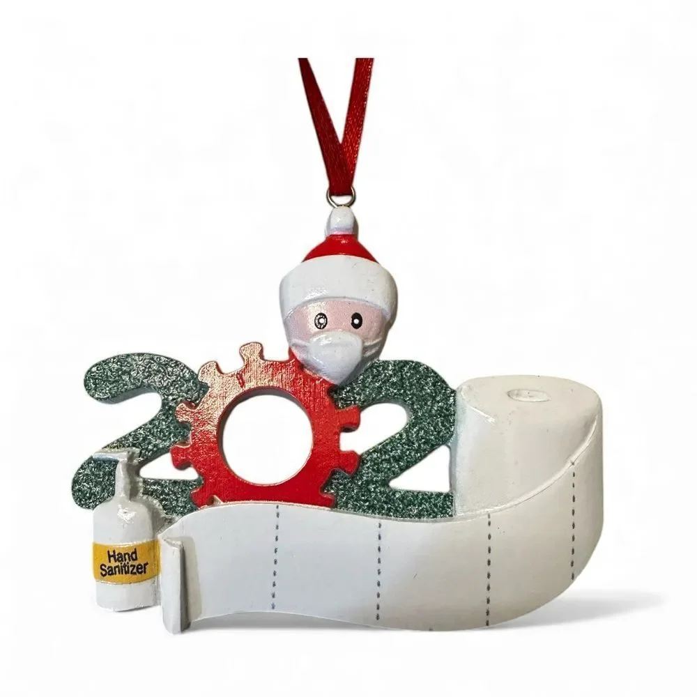 Festive 2020 Holiday Ornament with Santa and Toilet Paper, sanitizer, and mask